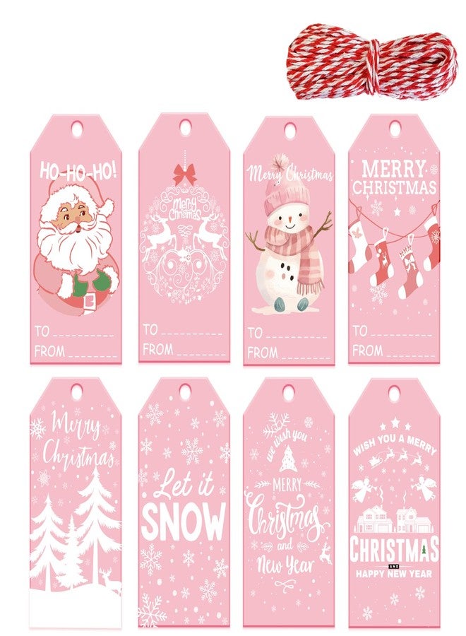 Doumeny 120PCS Pink Christmas Paper Tags - Winter Snowman, Santa Claus, Xmas Tree, Snowflake Hanging Labels With String - Let It Snow Tags for DIY Art Crafts Wrapping - Image 1